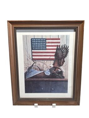Vintage Artist T.C. Chiu, Framed Print Of Eagle Eating Berries from Basket 11x9